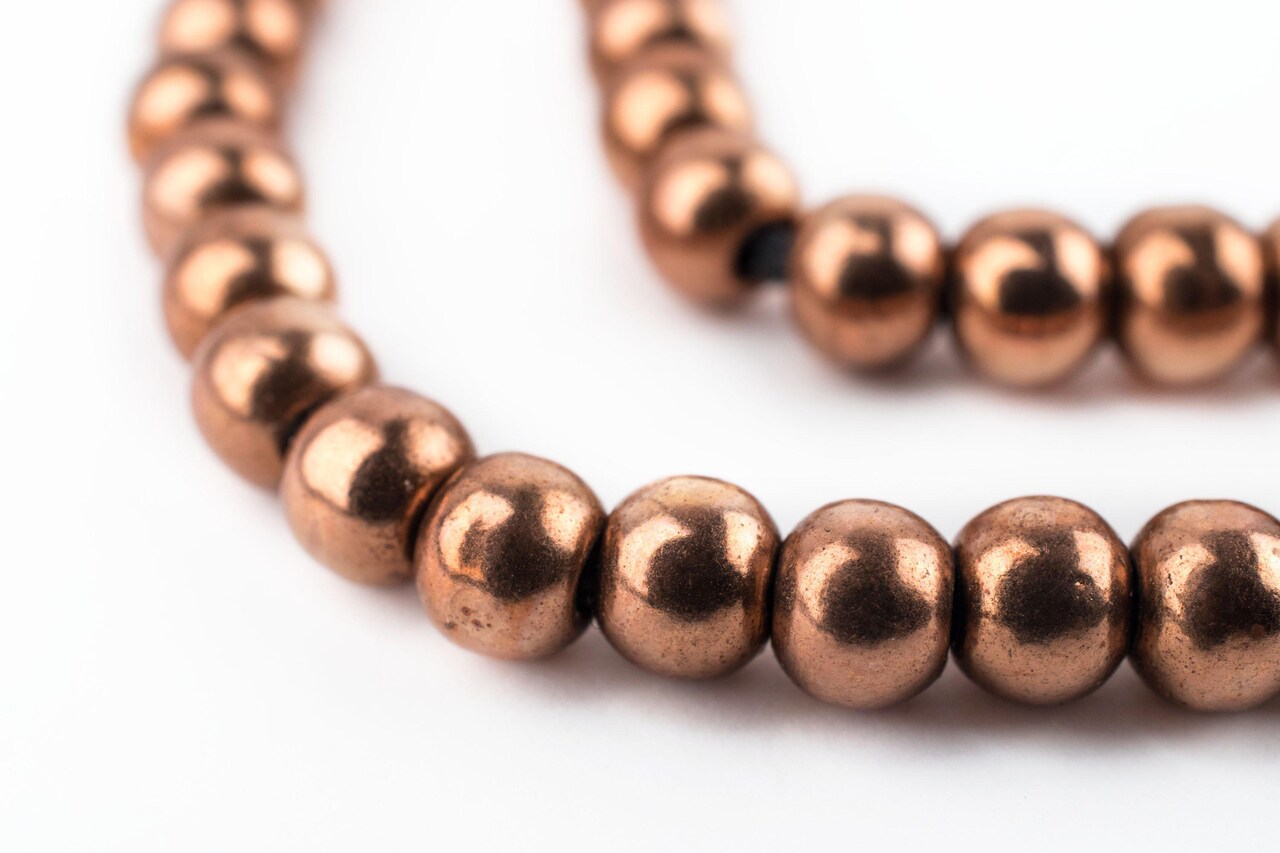 The Bead Chest Copper Round Sphere Beads 6mm, Full Strand of Quality Metal Spacers for DIY Jewelry Design
